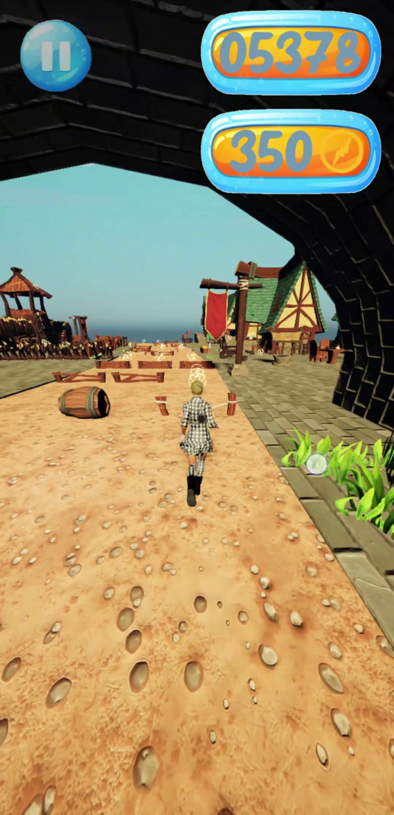 In-game screenshot: coin pickups strung along the road ahead.