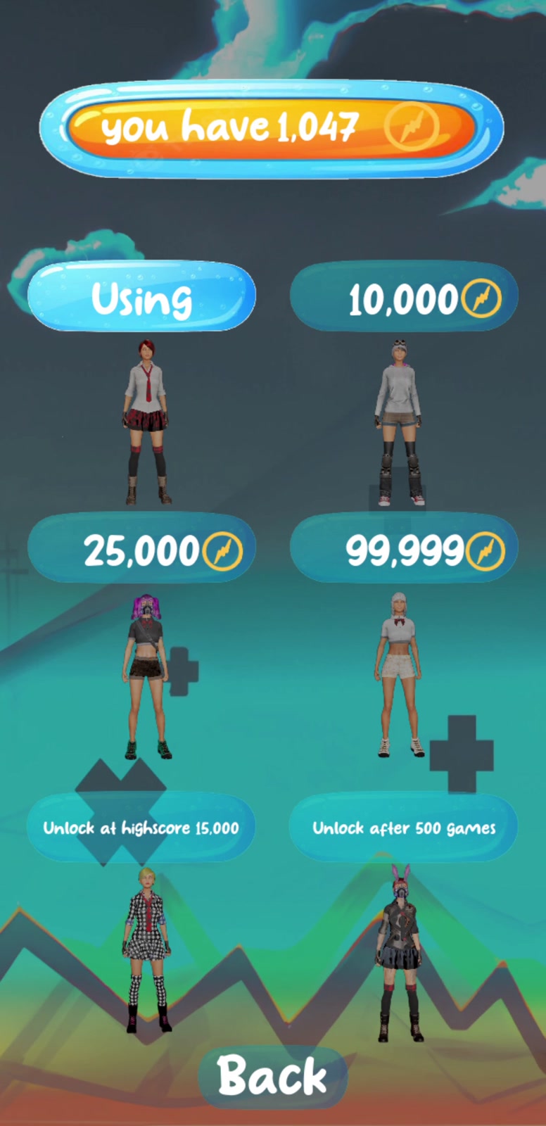 In-game screenshot: the score and coin counter HUD over city rooftops.